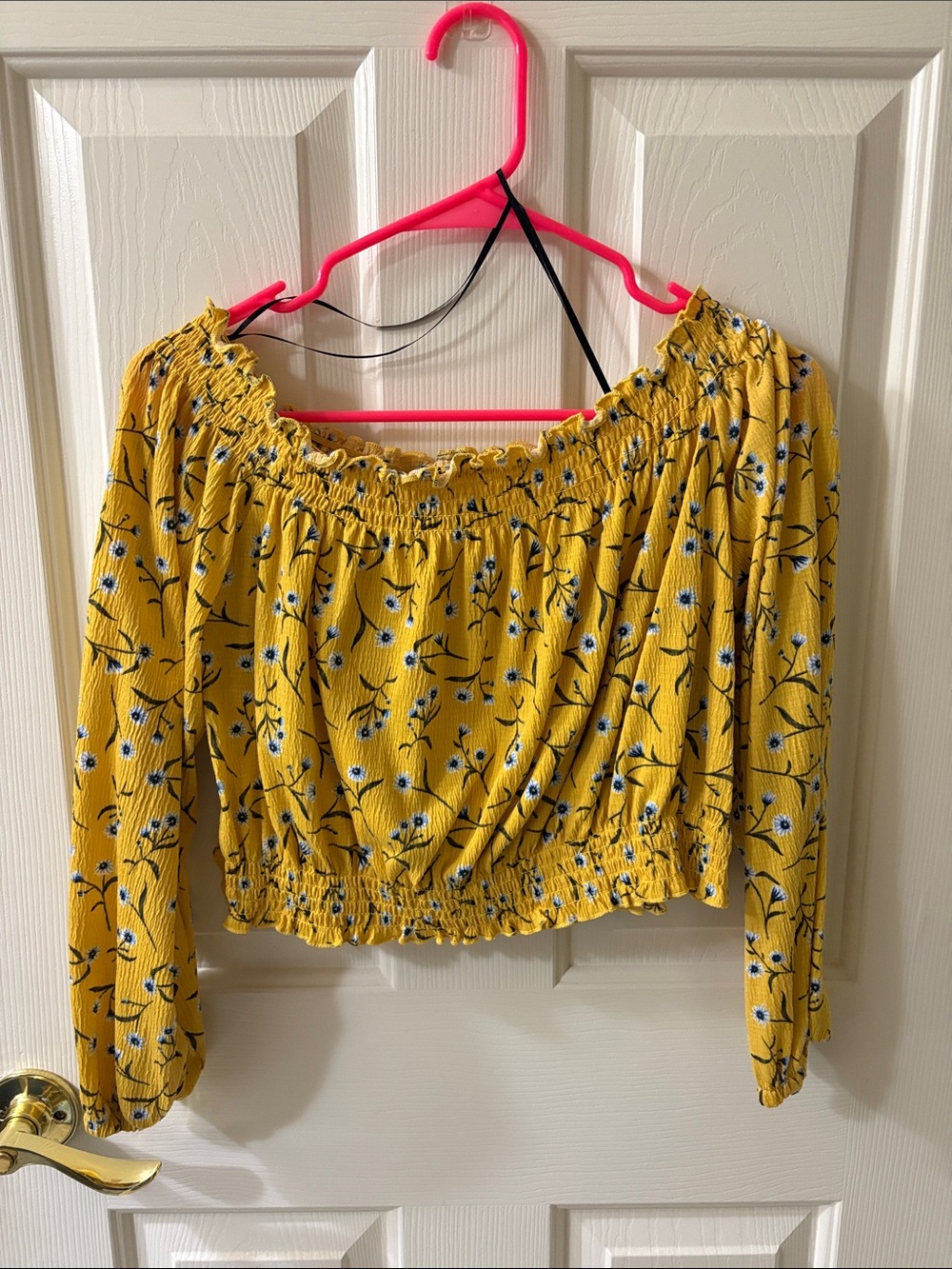 Divided Yellow Floral Off-Shoulder Smocked Tunic